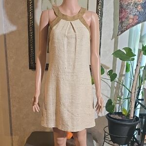 Tan Pleated Halter Mini Sundress